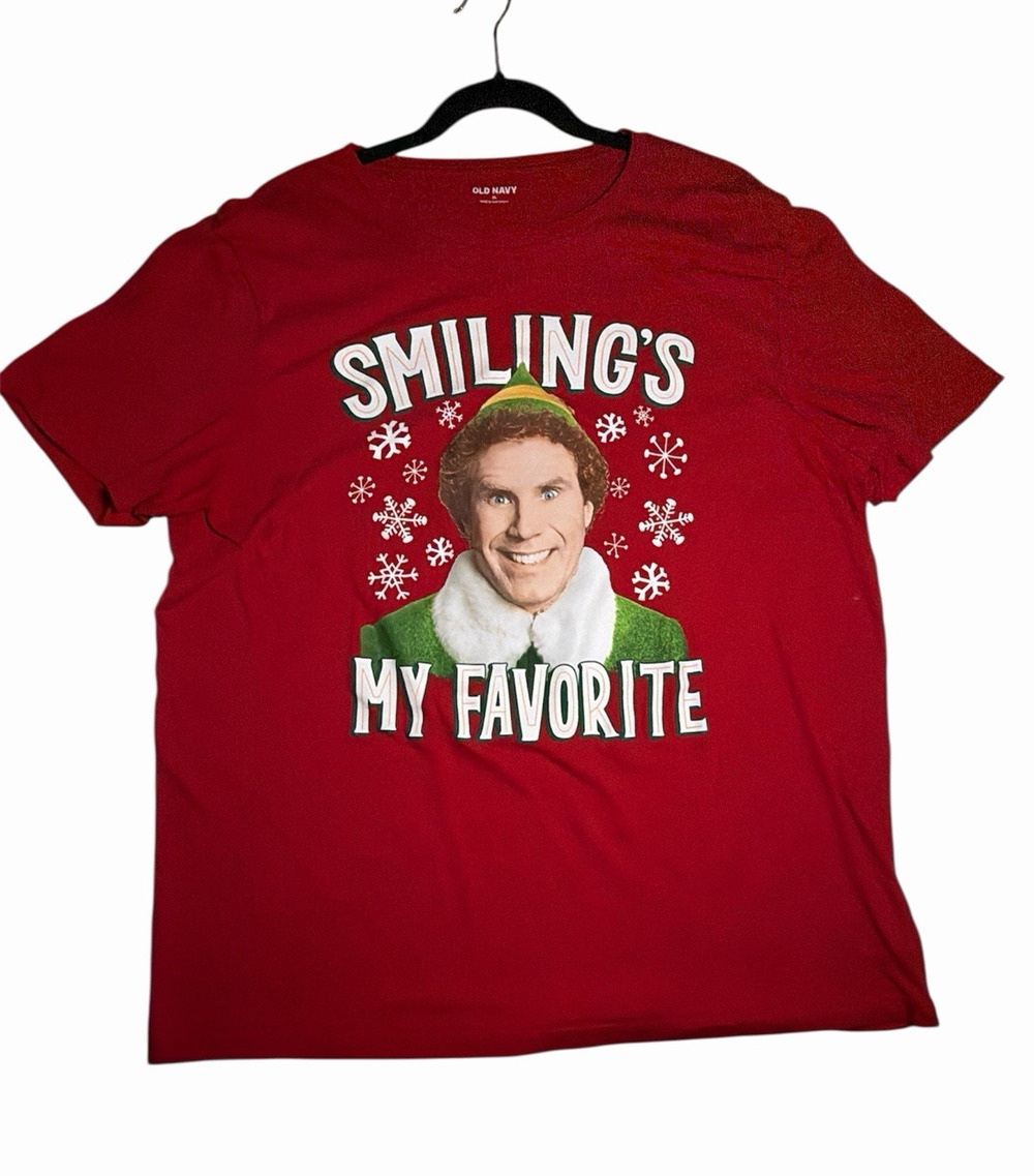 Old Navy Buddy the Elf "Smiling's My Favorite" T-shirt Adult Red SS Size XL Tee